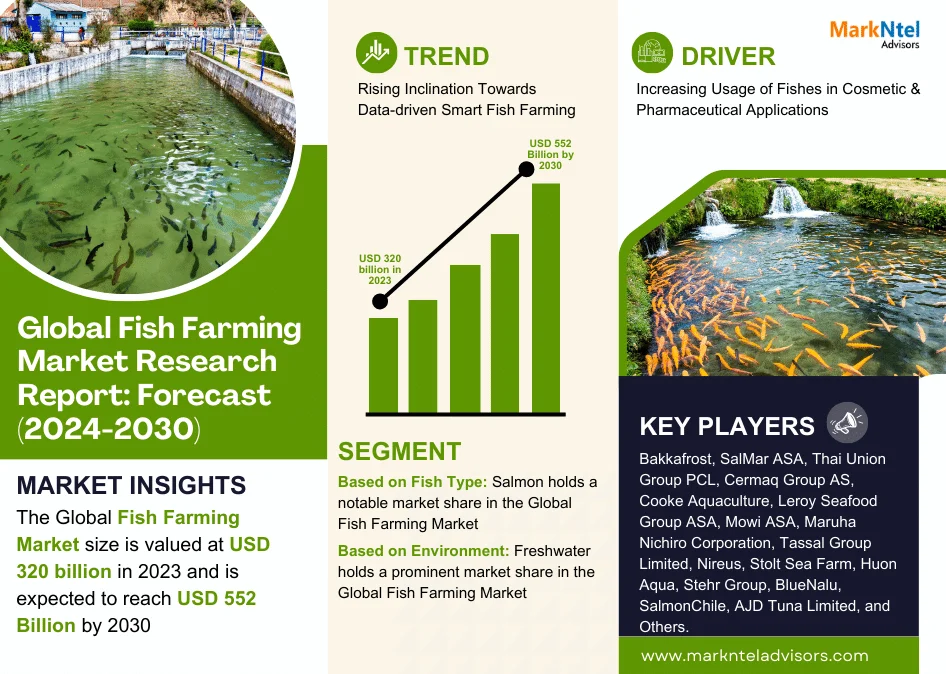 Fish Farming Market Valued at USD 320 BILLION IN 2023, Growing at a 6.59% CAGR – Exclusive Report by MarkNtel Advisors