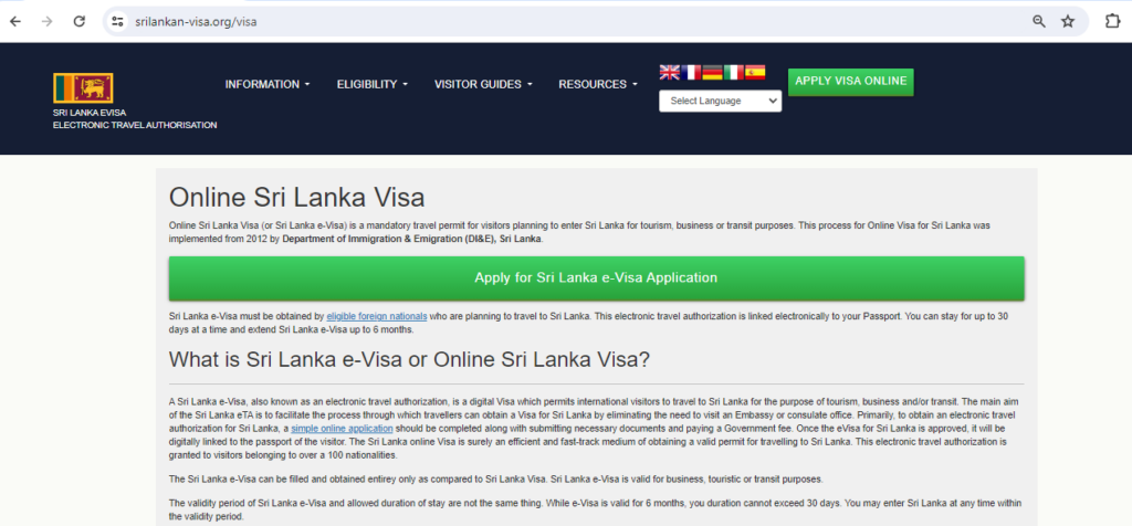 For USA, EUROPEAN and INDIAN CITIZENS – SRILANKA Sri Lanka